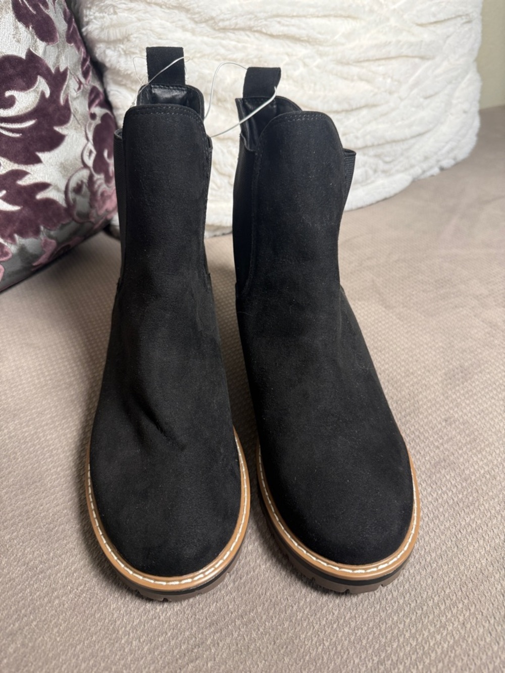 Kensie Black Suede-Look Chelsea Ankle Boots with Lug Sole - Picture 2 of 8